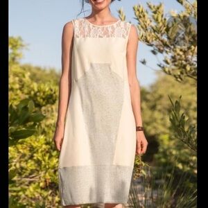 Sundance New no Tag Sz S Cream Lace Mixed Media Sheath Dress Sleeveless